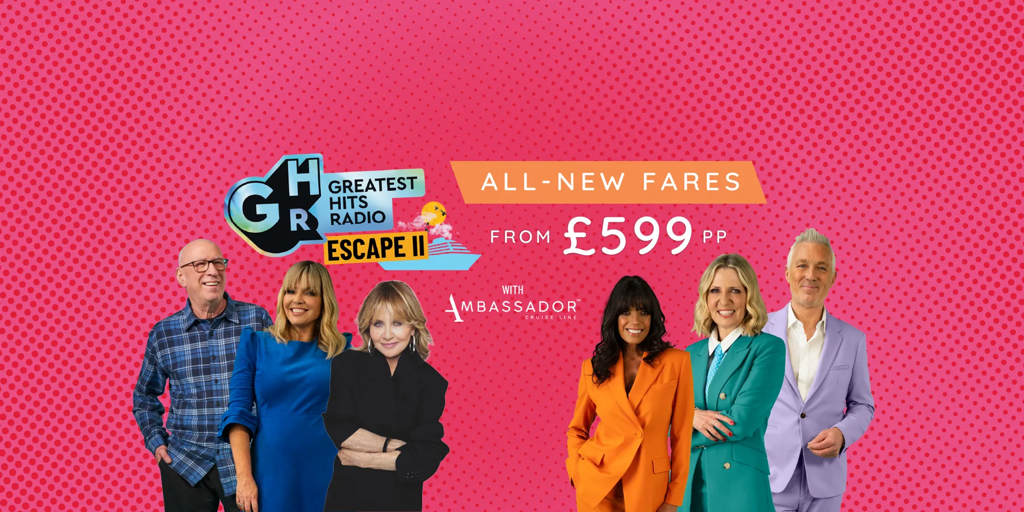 Cruise promotional banner with ocean background